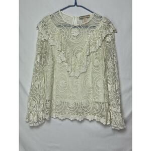 Flying Tomato Womens M White Long Sleeve Lace Western Cut Boho Shirt Top Cowgirl